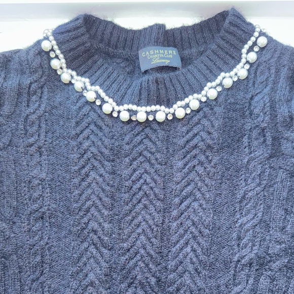 Charter Club Black Women's Cashmere Embellished Cable-Knit Tunic Sweater size M - Picture 2 of 8